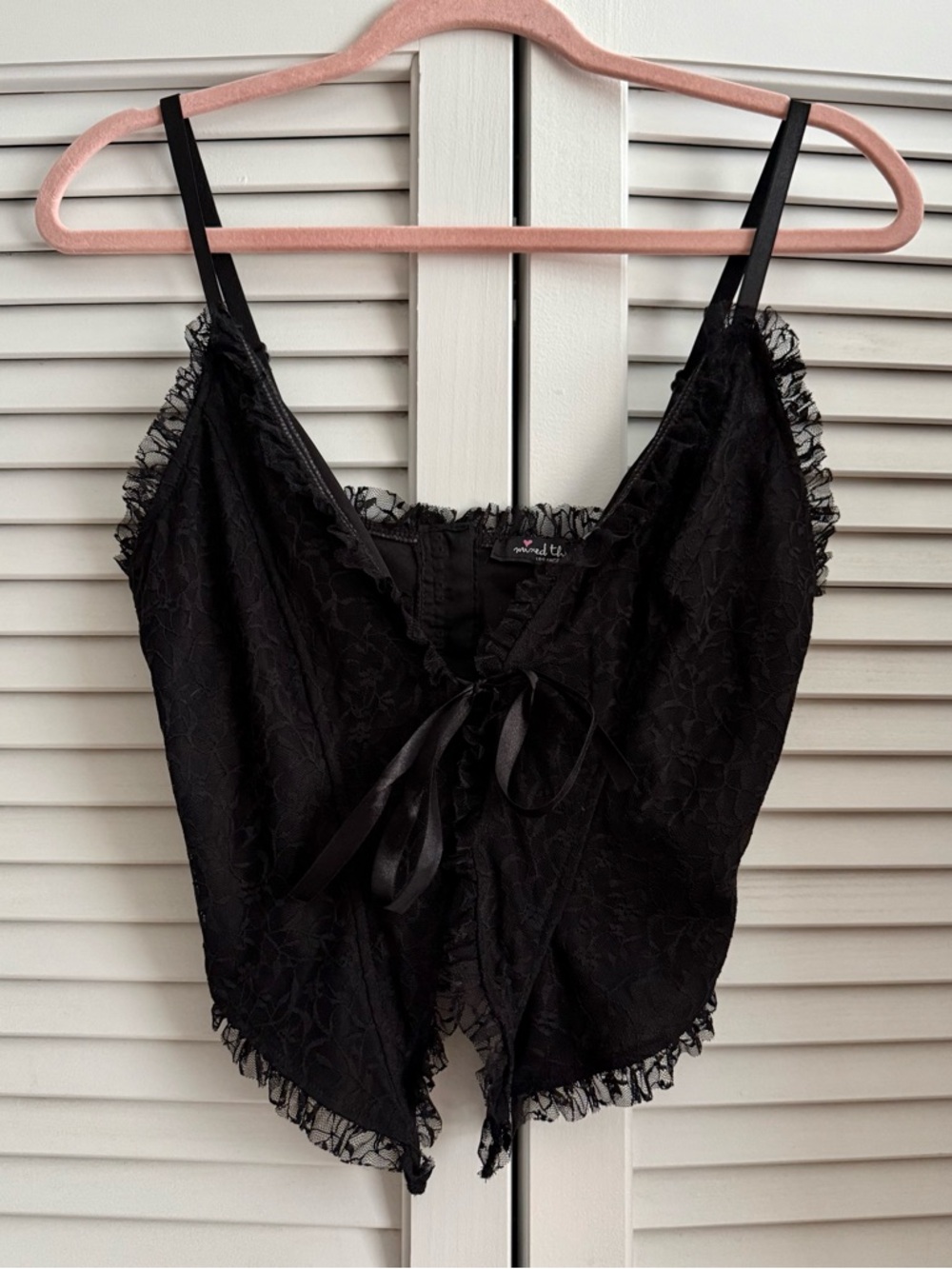 Black Lace Satin-Trim Camisole Top